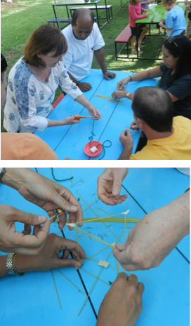 Participants collaborating to make a structure as part of the Marshmallow Challenge (photos by John Iglar).
, CC BY SA